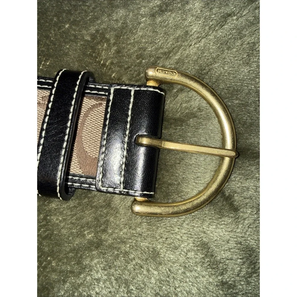 Coach Monogram Canvas and Leather Wide Boho‎ Western Belt in Tan and Brown Sz L